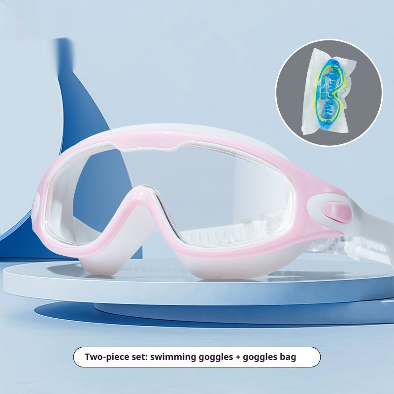 Childrens High-definition Waterproof Anti-fog One-piece Swim Goggles With Large Frames