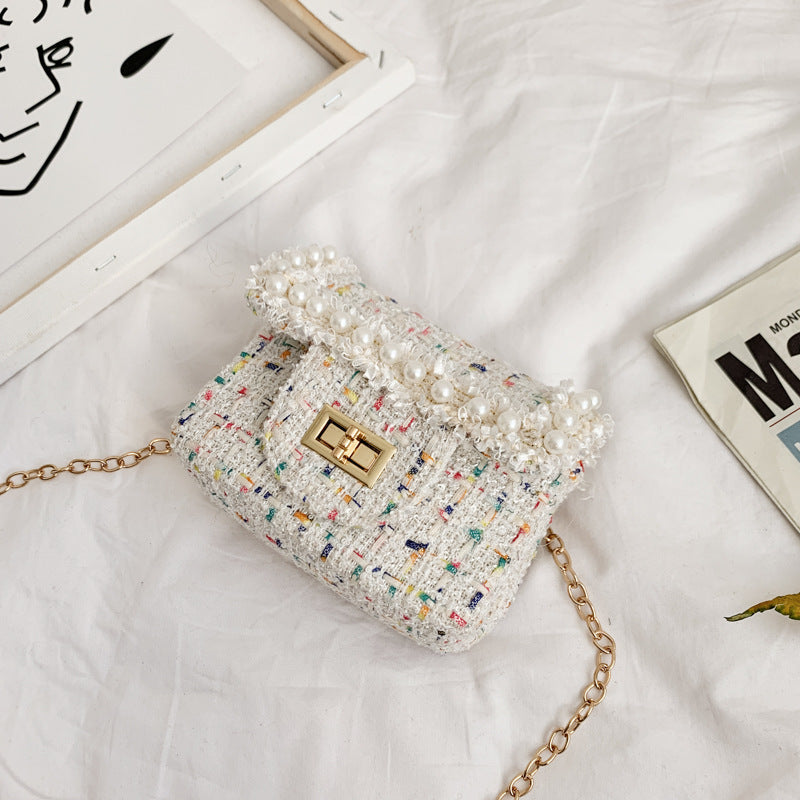 New Woolen Cloth Chain Pearl Accessories Girls Coin Purse