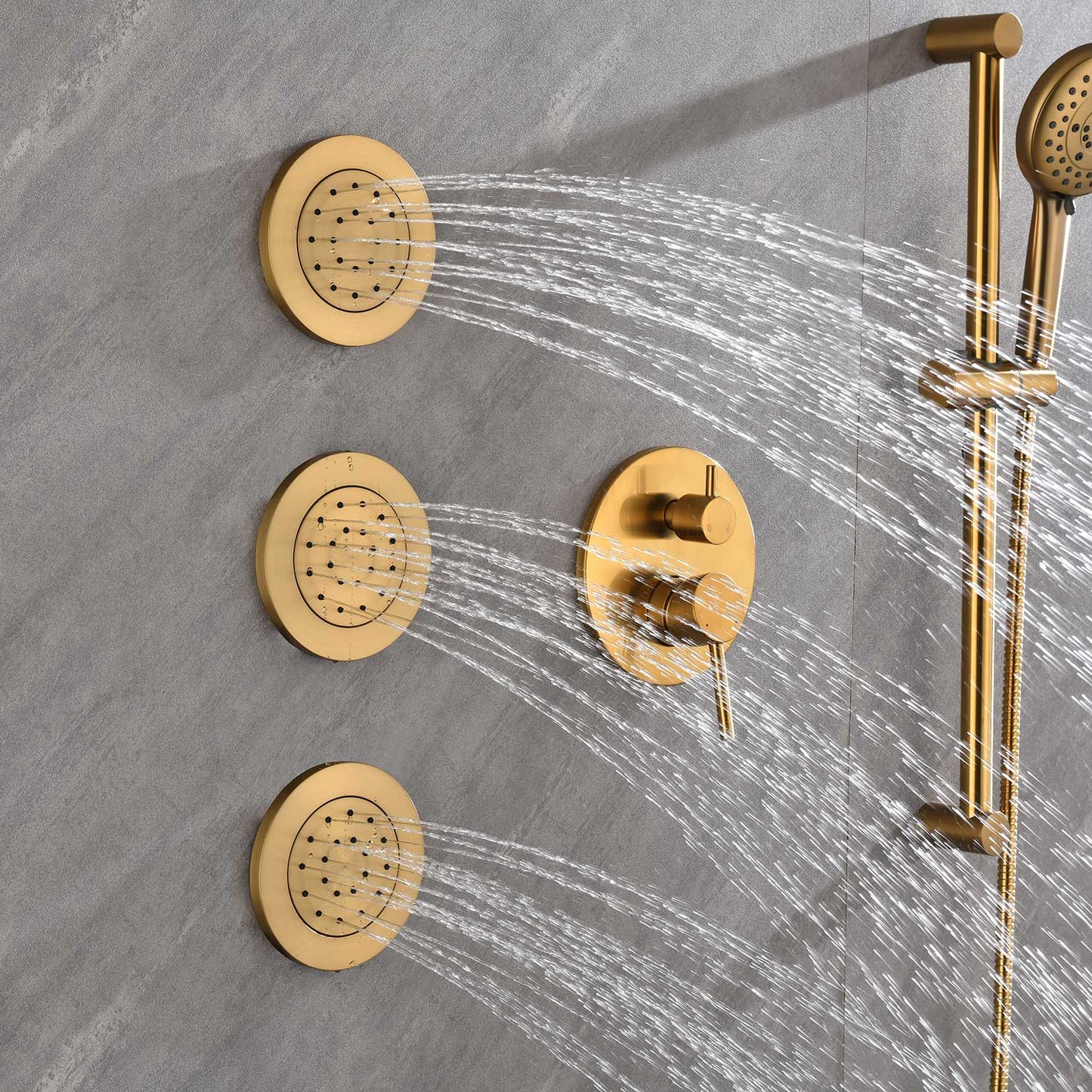 Shower System with Shower Head Hand Shower Slide Bar Bodysprays, Shower Arm Hose Valve Trim and Lever Handles