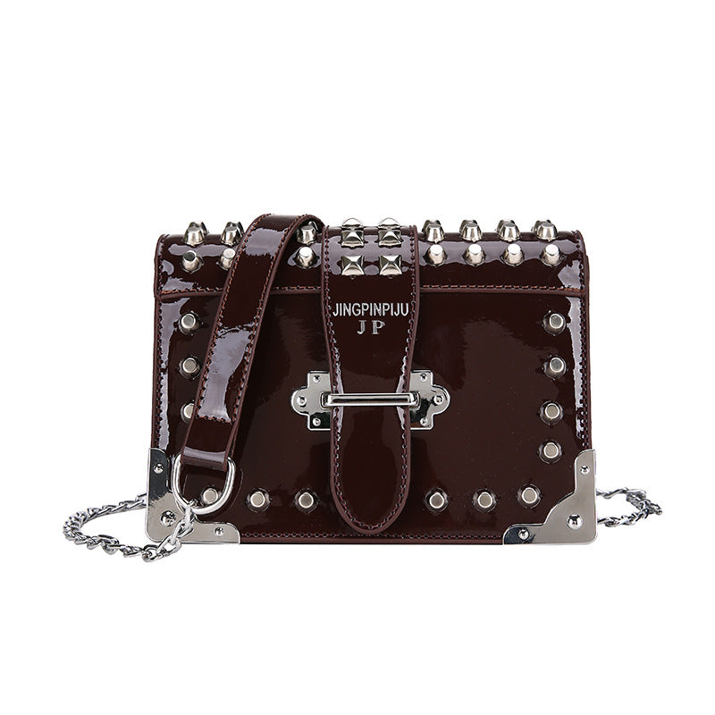 Luxury Patent Leather New Women Handbag Rivet Brand Designer Crossbody Bag Girls Party Shoulder Purse Ladies Chain Clutch Tote