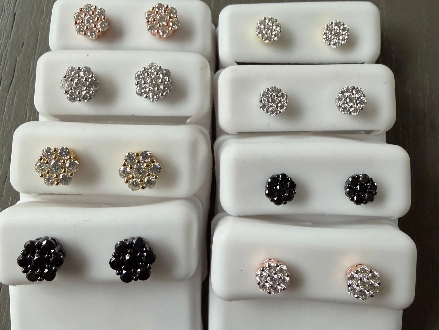 .50ct mini & 1.03ct small silver & Moissanite screw back flowers