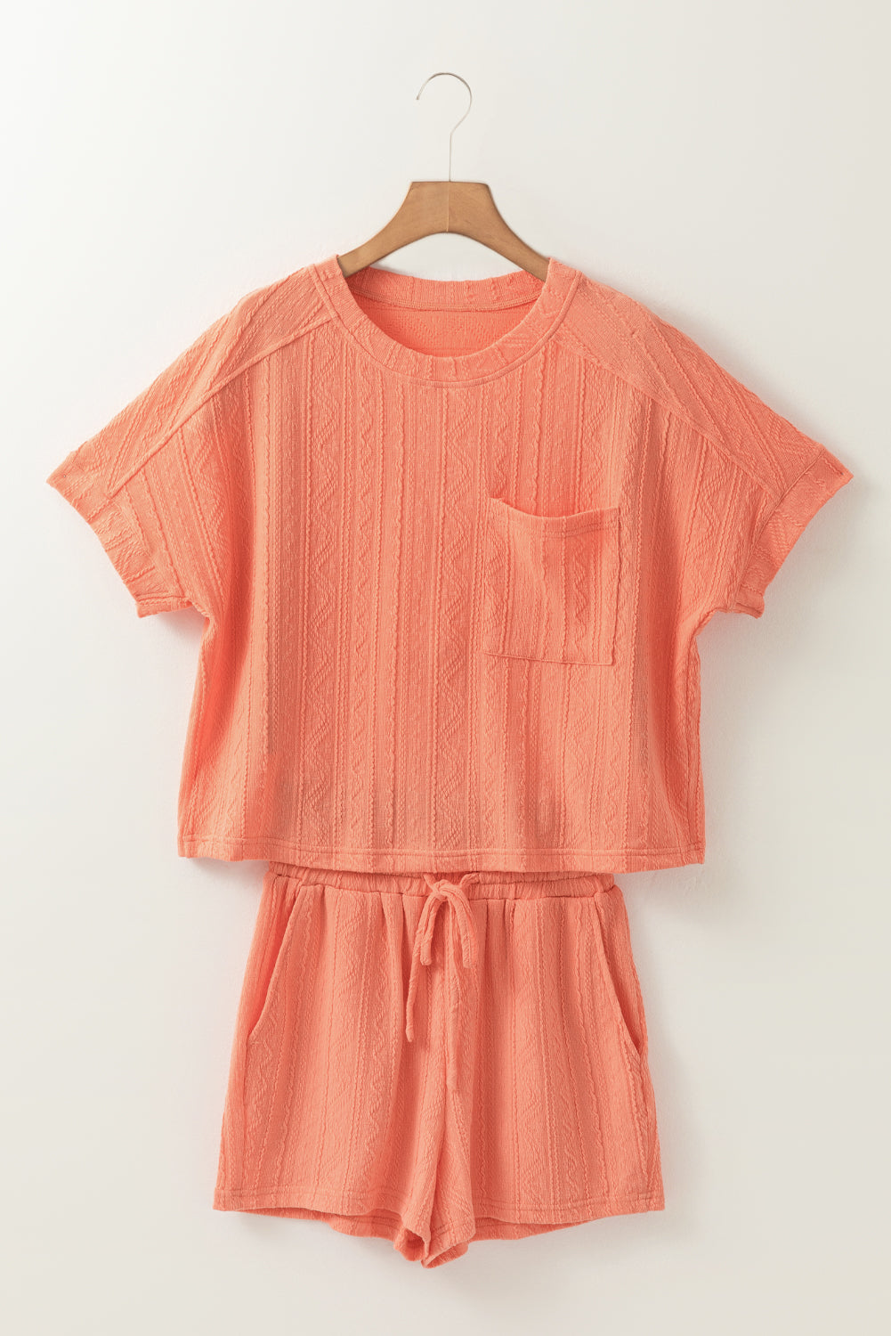 Rylie Textured Patched Pocket Drawstring Shorts Set
