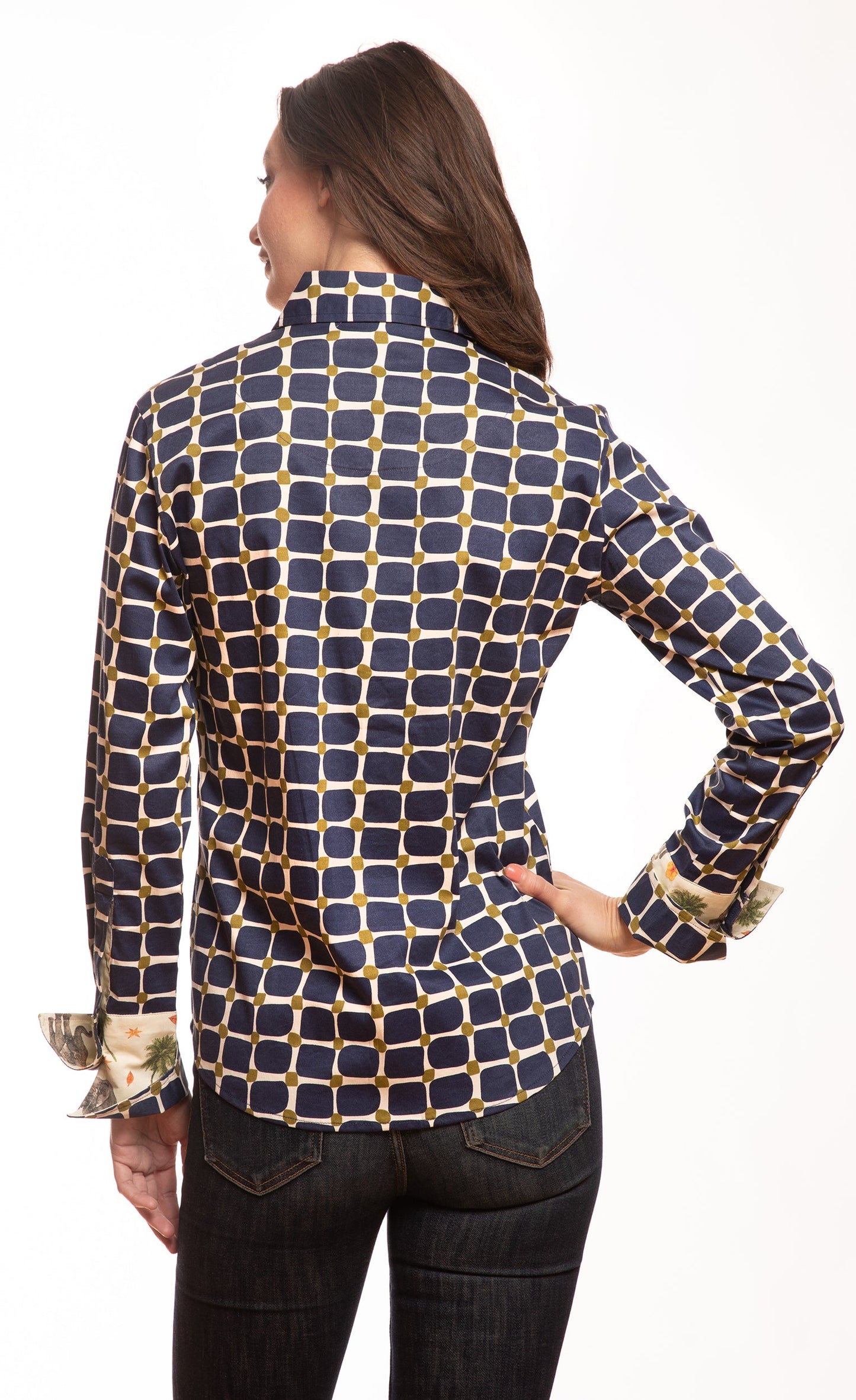 Rome Shirt Navy Olive Grid Print
