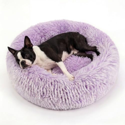 nononfish Fluffy Donut Dog Bed for Small Dogs, Gradient Purple Pet Bed