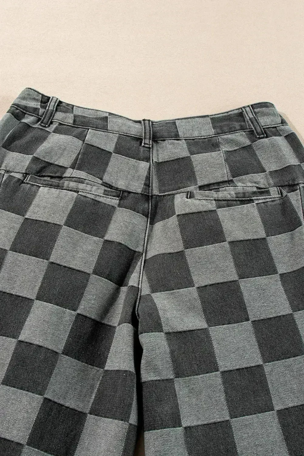 Dusk Blue Checkered Light Washed Wide Leg Jeans