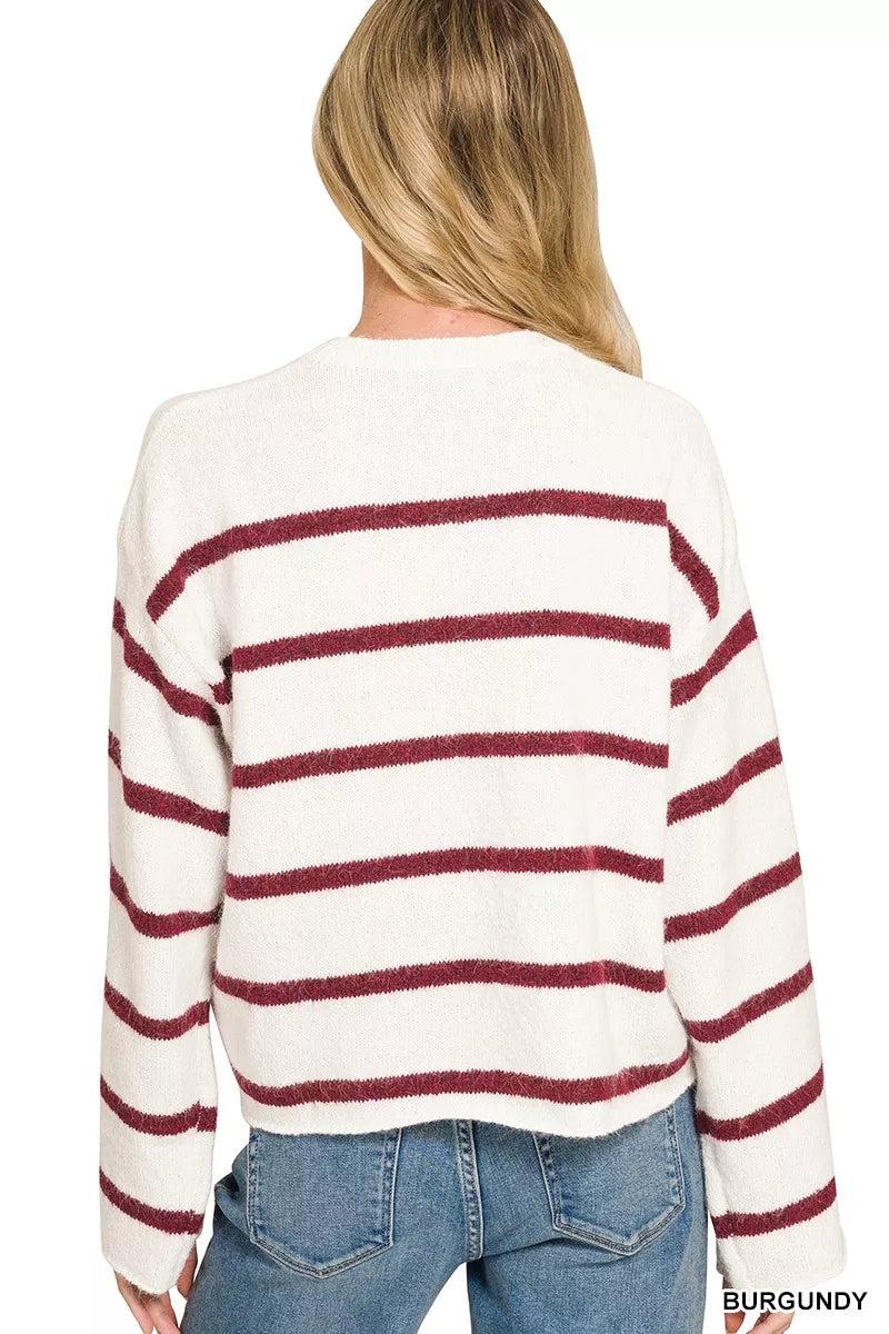 Zenana Wool Blend Striped Sweater