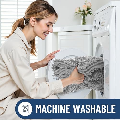 Smiry Bathroom Rugs 48X32, Extra Soft Rubber Backing Chenille Bath Mats