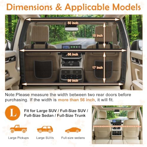 Dog Car Barrier, 56 Inch Wide Coverage Dog Barrier