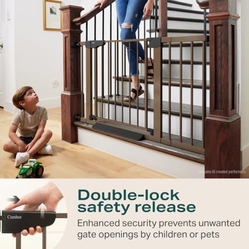Cumbor 30-46" Baby Gate for Stairs, Auto Close Dog Gate for the House Brown