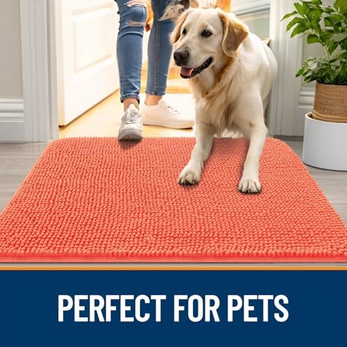 OLANLY Dog Door Mat for Muddy Paws 40x32, Super Absorbent Chenille Mud Mat