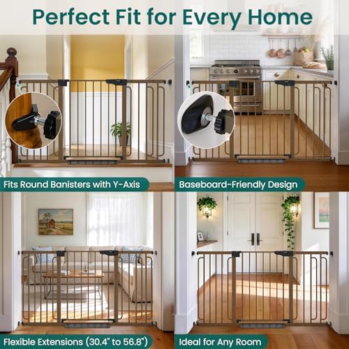 Cumbor 30.4-56.8" Extra Wide Baby Gate, Auto Close Dual Lock Dog Gate Brown