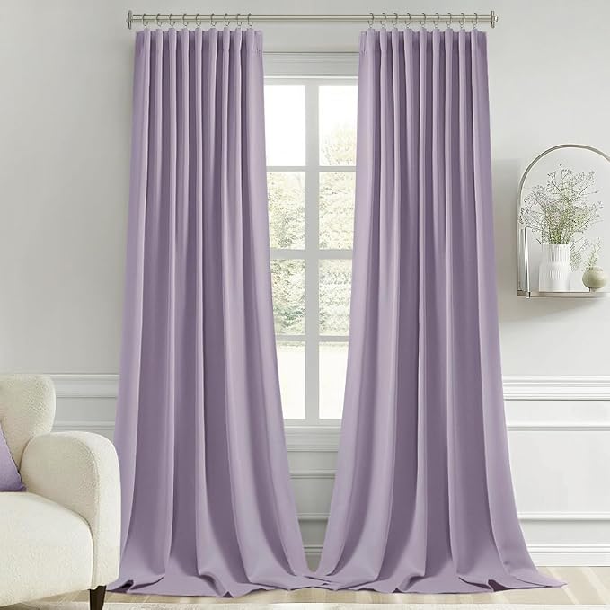 MIULEE Lilac Back Tab Blackout Curtains 52x102 Inch Long 2 Panels Set | Rod