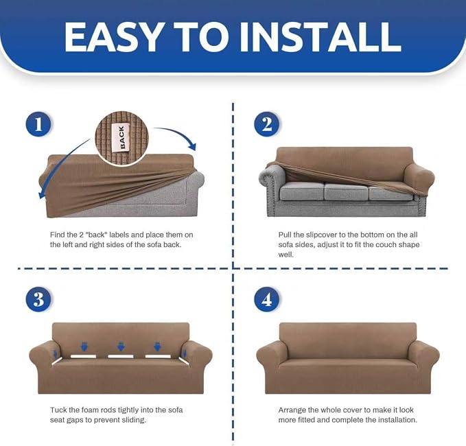 Stretch Couch Covers for Sofa, 3 Cushion Couch Slipcover, Camel | 1-Piece