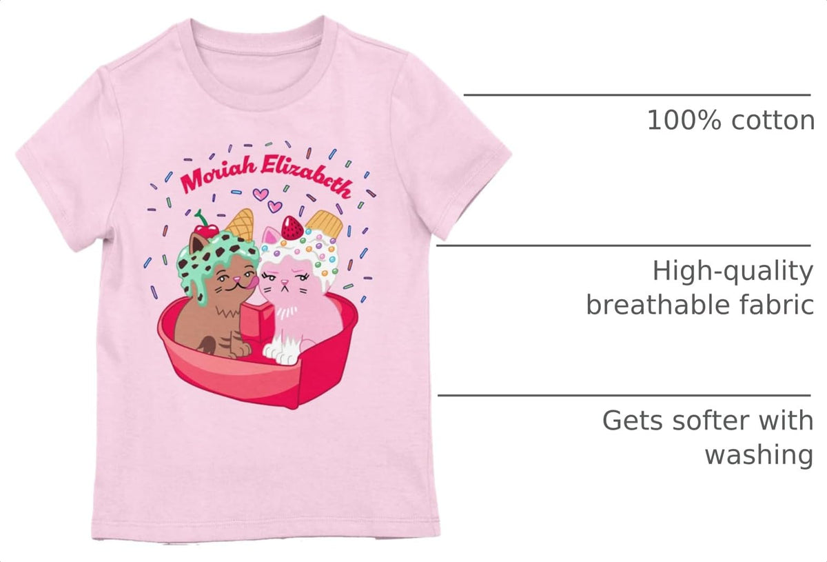 Moriah Elizabeth Two Cats Girls' Pink Crew Neck Short Sleeve Tee - Small