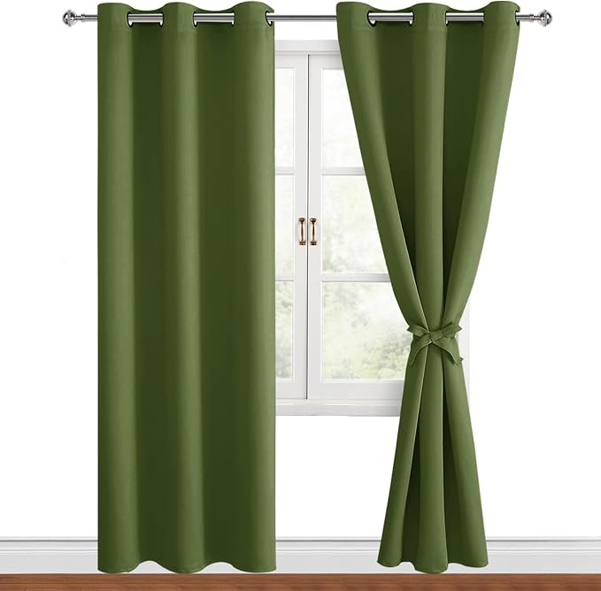 Blackout Curtains for Bedroom, 42 x 84 Inch, Olive Green, 2 Panels | Thermal