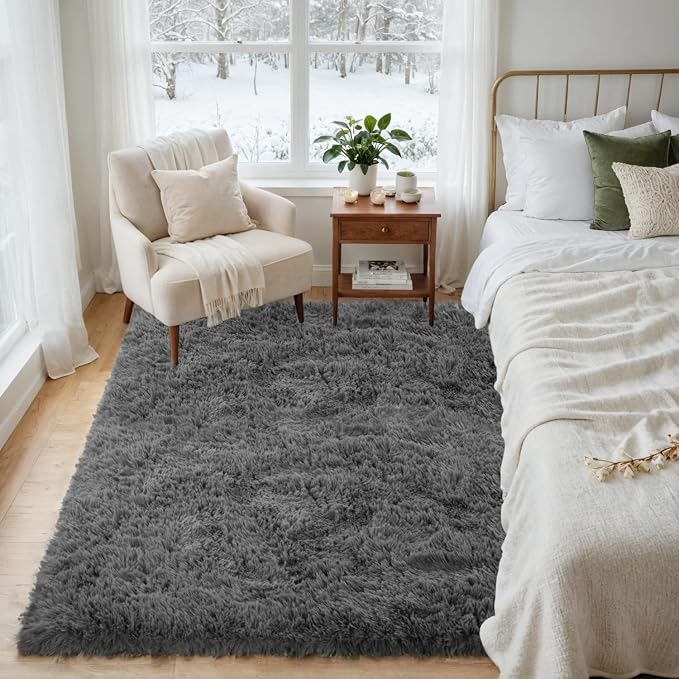 4x6 Fluffy Shag Area Rugs for Living Room Bedroom: Soft Plush Carpet Grey |