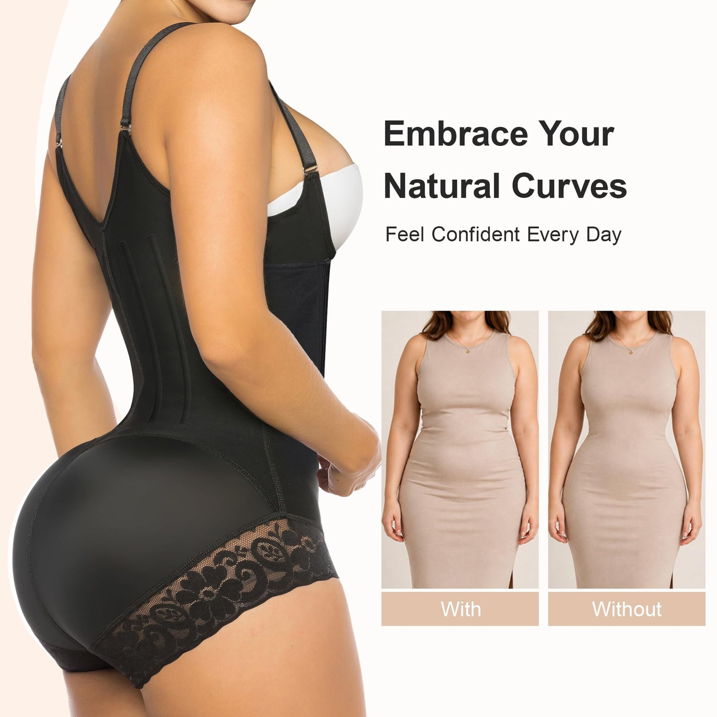 SHAPERX Women's Fajas Colombianas Tummy Control Shapewear Body Shaper with Steel Boned Support