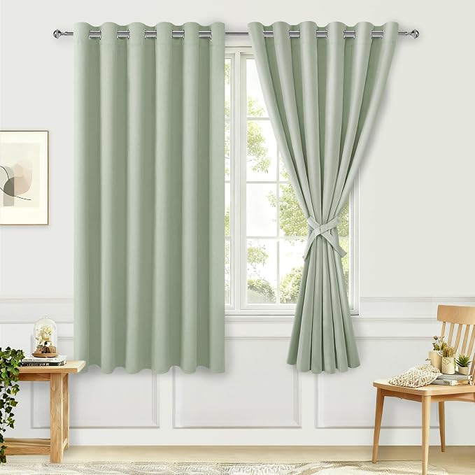 Grommet Blackout Curtains for Bedroom, 70 x 63 Inches Seafoam Green | Thermal