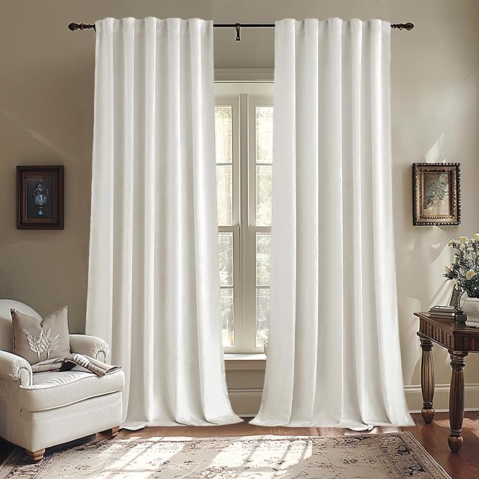 MIULEE White Velvet Curtains 52x96 inches Luxury Room Darkening Curtains |