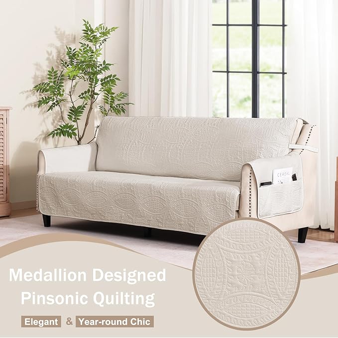 Beige Loveseat Covers for 2 Cushion Couch, Water-Repellent Covers for Sofa Couch