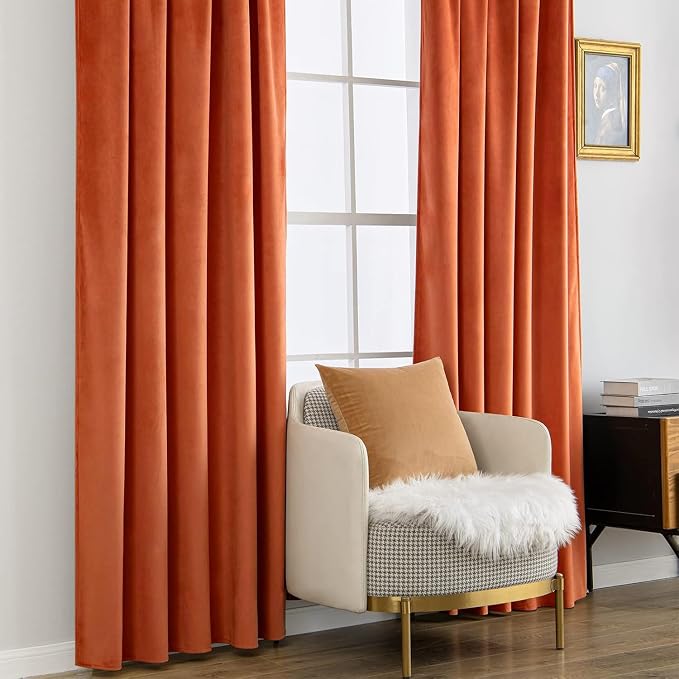 MIULEE Velvet Curtains 52x84 inches 2 Panels Fall Orange Blackout Curtains |