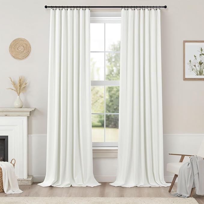 Extra Long Ivory Curtains for Living Room Blackout 108 Inch Sound Proof Wide