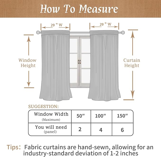 100% Blackout Linen Kitchen Window Curtains 36 Inches 2 Panels | Oatmeal