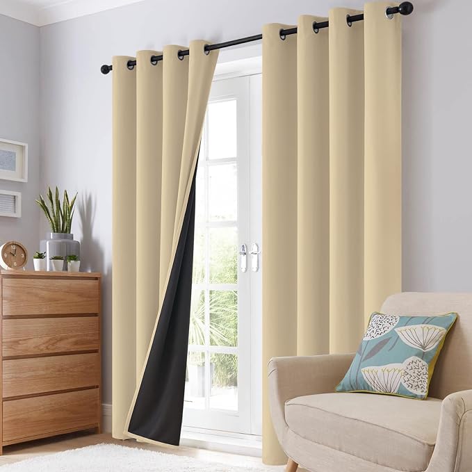 SimpleHome Beige 100% Blackout Curtains Room Darkening Living Room 72 Inch |
