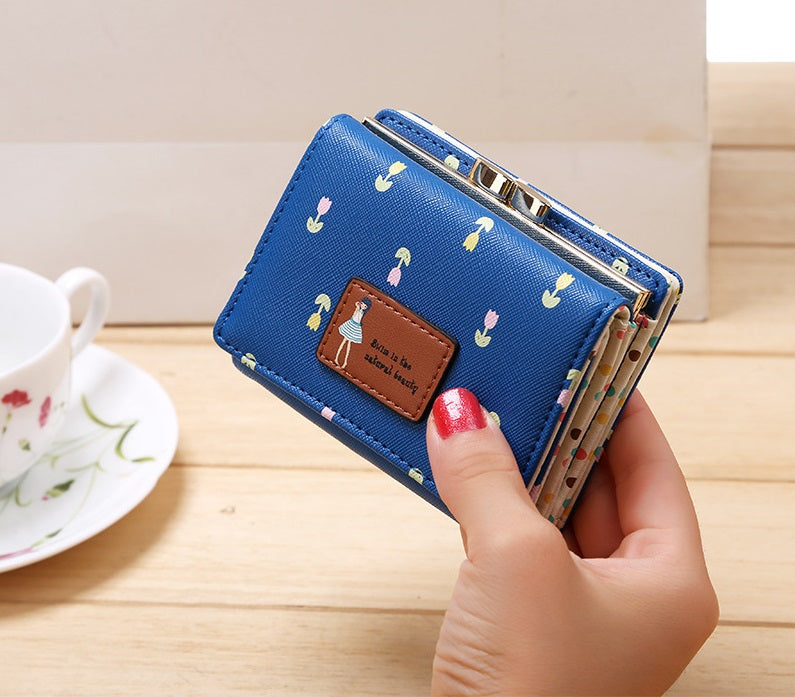 PU Leather Trifold Women's Wallet Short Cute Small Coin Purse
