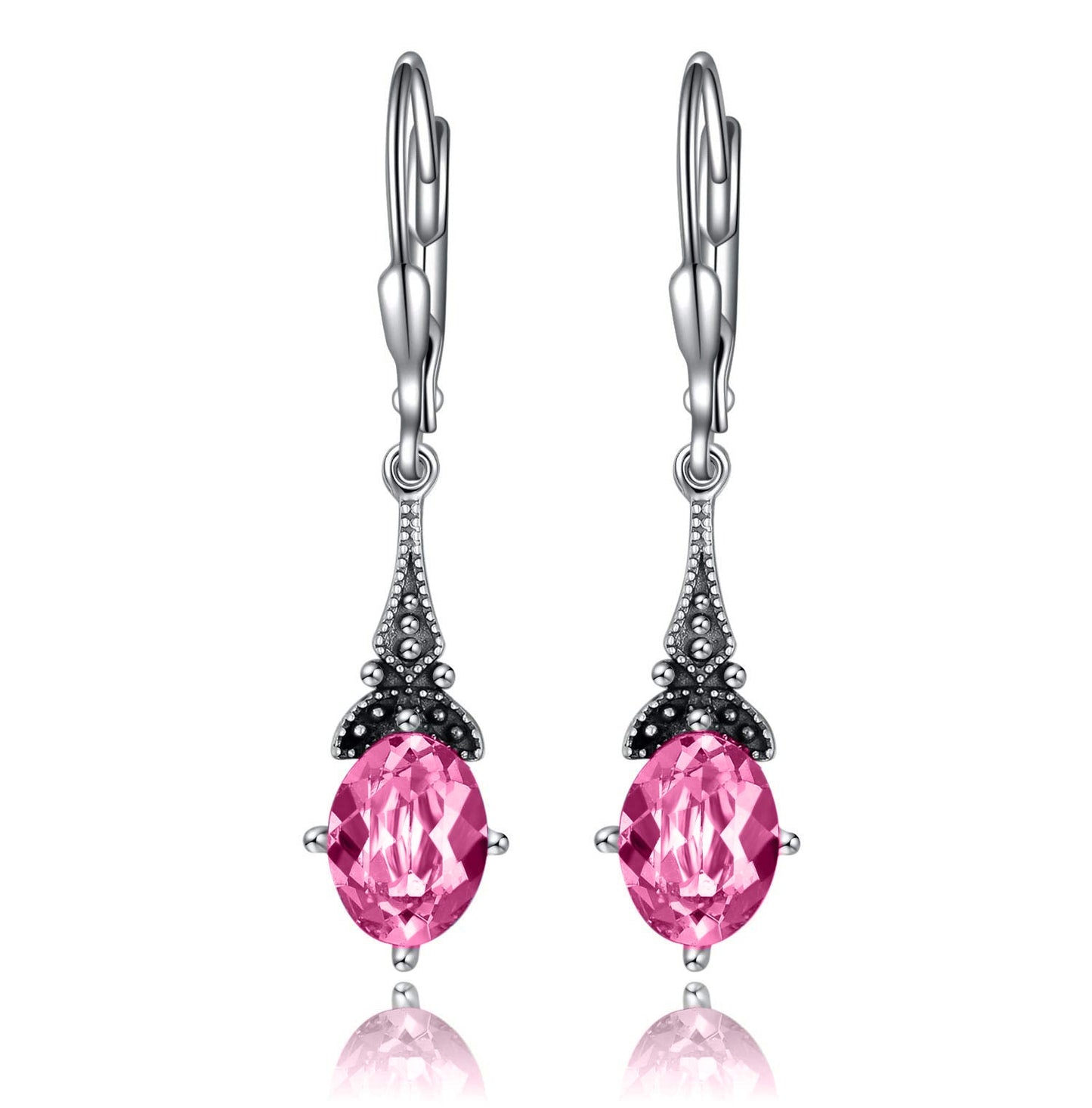 Leverback Drop Earrings Sterling Silver Retro Vintage Earrings With Oval Crystal Birthstone Earrings Gifts For Women Girls
