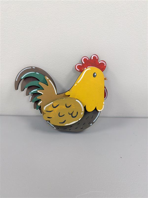 Unfinished Wood Layered and Etched Sitting Rooster Shelf Sitter | 5pc | 7" Tall | 1/4" Wood | Wood Craft DIY