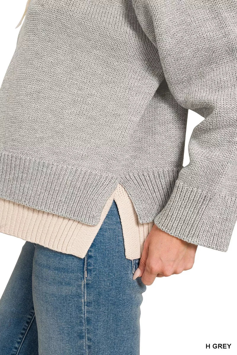 Zenana Dual-look Collared V-neck Sweater