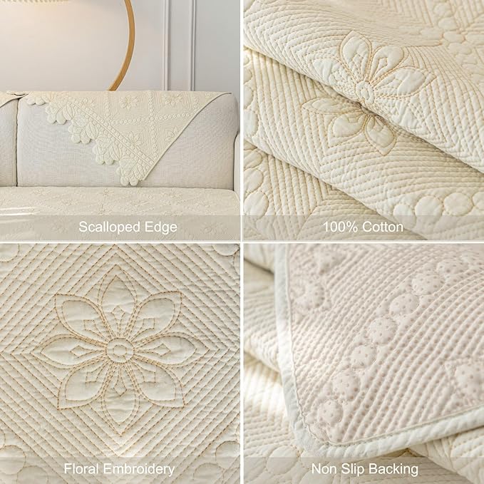 Cotton Quilted Dog Couch Cover for Sofa Farmhouse Rustic Embroidery Sectional