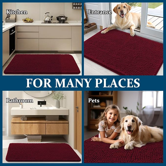 OLANLY Dog Door Mat for Muddy Paws 40x32, Super Absorbent Chenille Mud Mat |