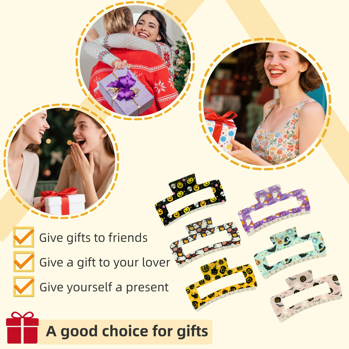 Halloween Theme 6pcs Hair Claw Clips for Women, Large Claw Clips for Thick Hair, Strong Hair Clips for Thin Hair, Stylish Hair Barrettes, Hair Accessories for Daily & Holiday Wear