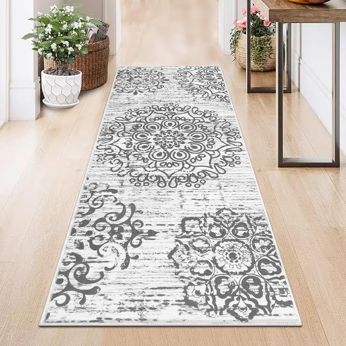 HEBE Hallway Runner Rug 2'x5', Washable Non Slip Kitchen Rug Runner | Soft Boho