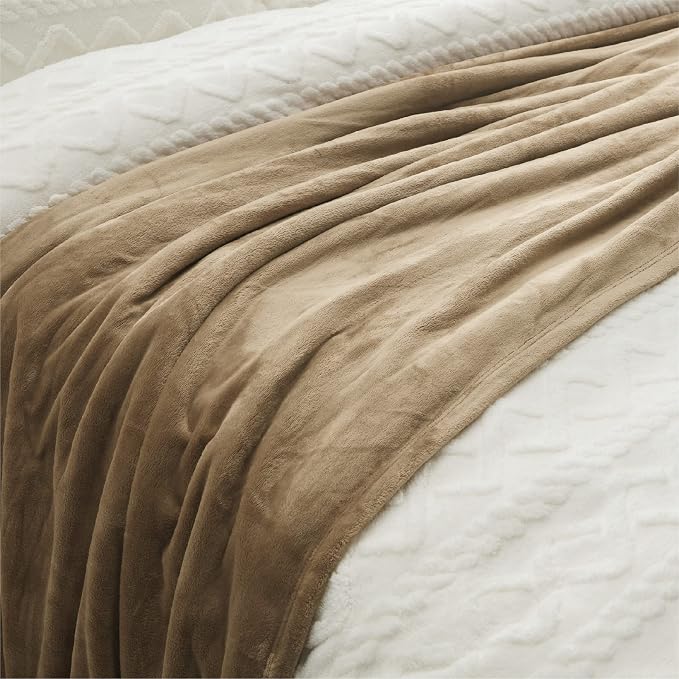 Bedsure GentleSoft Fleece Throw Blanket Camel