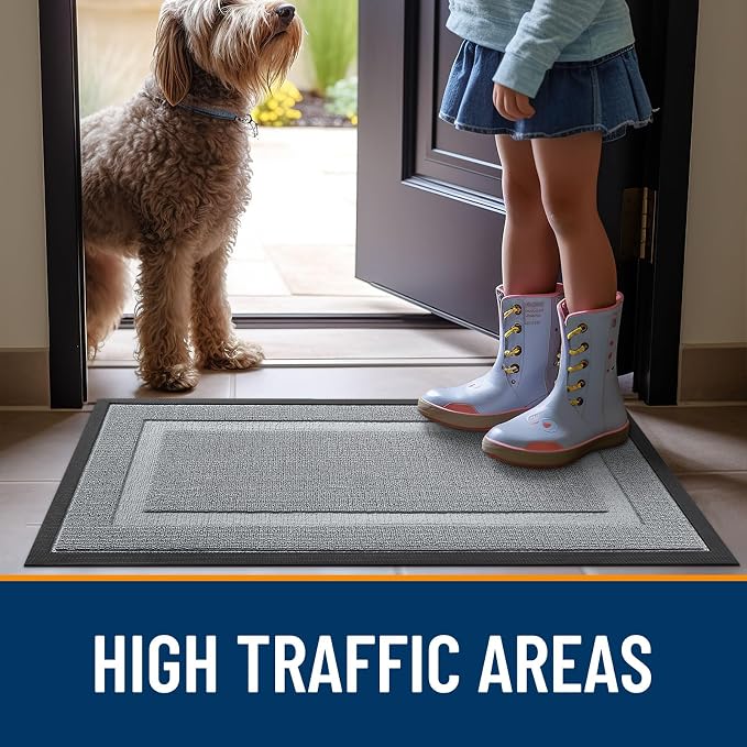 OLANLY Front Door Mat Outside 47x23, All-Season Heavy-Duty Rubber Doormat | Ash