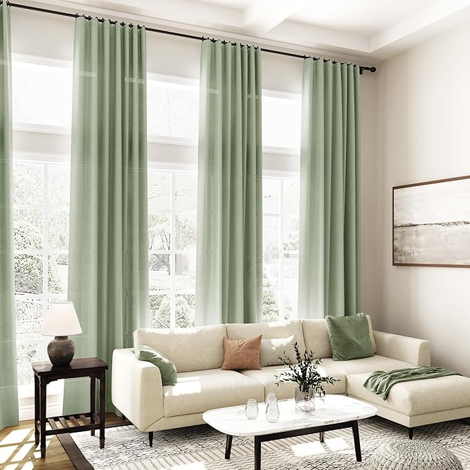Extra Long Light Sage Linen Curtains 120 Inch