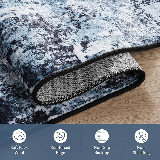 Rugflix Round Area Rugs 4Ft for Living Room, Washable Navy Blue Circle Rug |