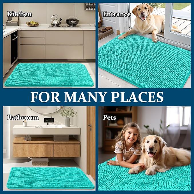OLANLY Dog Door Mat for Muddy Paws 32x20, Super Absorbent Chenille Mud Mat |