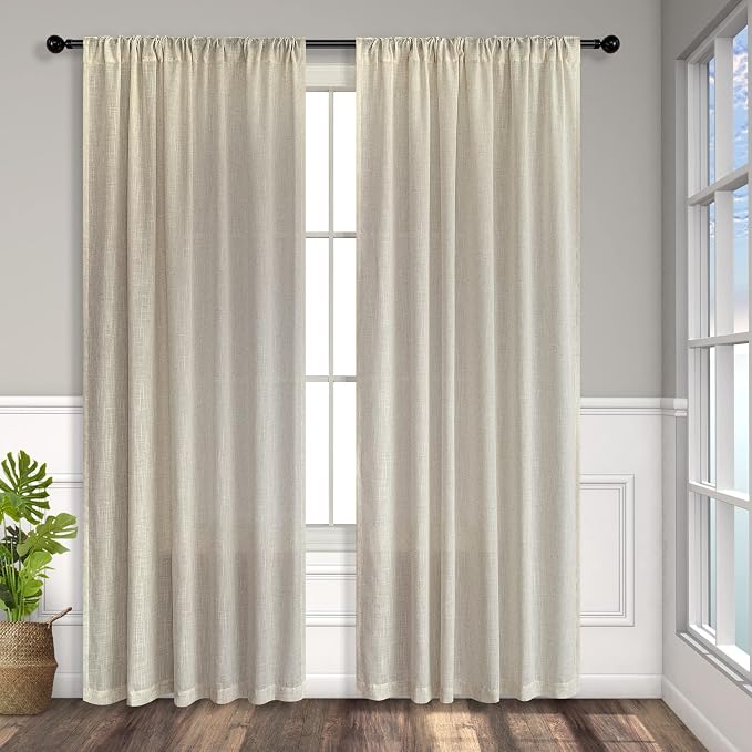 Beige Curtains 72 Inch Length for Living Room 2 Panels Set Back Tab Rod Pocket