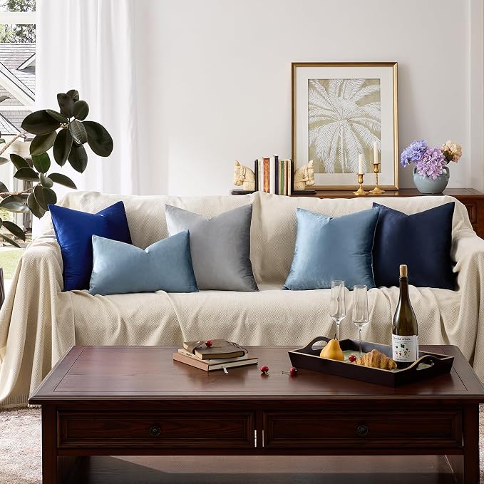 GIGIZAZA Stone Blue Velvet Throw Pillow Covers 20x20 Pack of 2 | Decorative