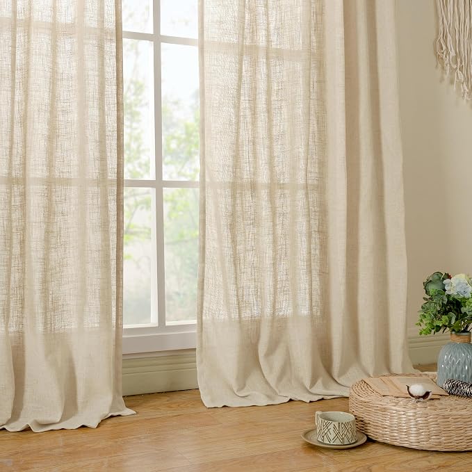 Semi Sheer Window Linen Curtains 54 Inch Length, 34 x 54 Inch | Light Filtering