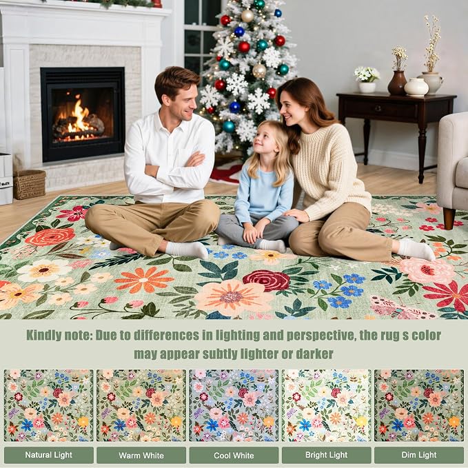 PLHXFR 2.6x14 Washable Runner Rug:Floral Indoor Kitchen Soft Carpet Green |