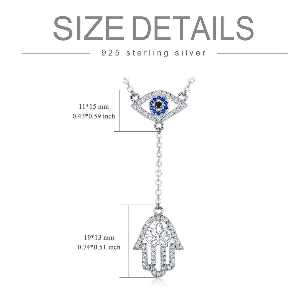 925 Sterling Silver Hamsa Hand Evil Eye Pendant Cubic Zirconia Protection Amulet Necklace