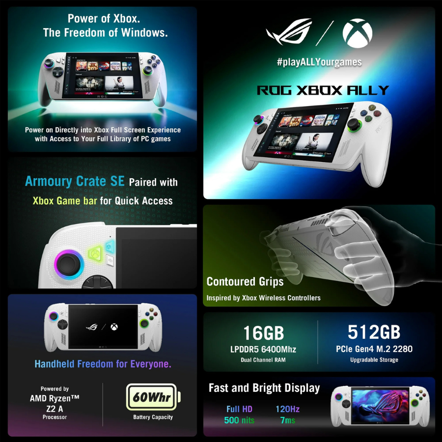 ASUS ROG Xbox Ally 7" 120Hz Gaming Handheld Touchscreen 512GB/16GB RAM White (NEW)