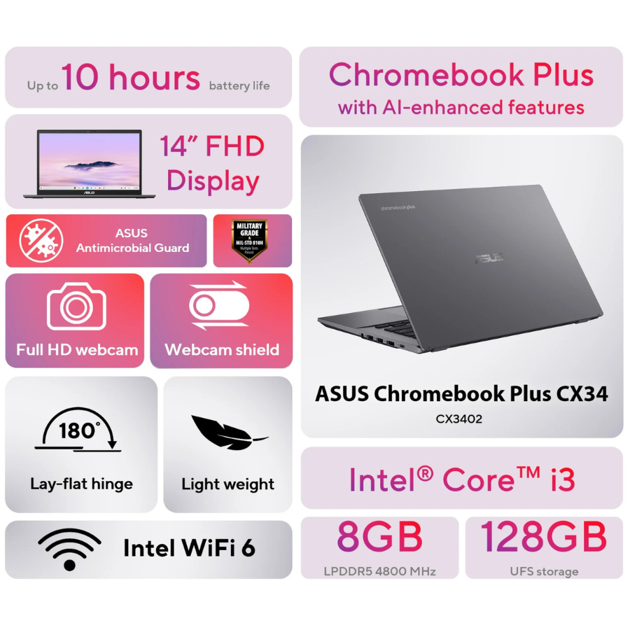 ASUS Chromebook Plus CX34 (CX3402CVA-WS388T-GR) 128GB/8GB RAM Gray (NEW)
