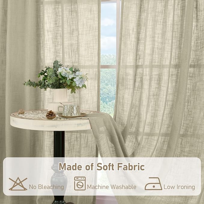Oatmeal Linen Curtains 45 Inch Length