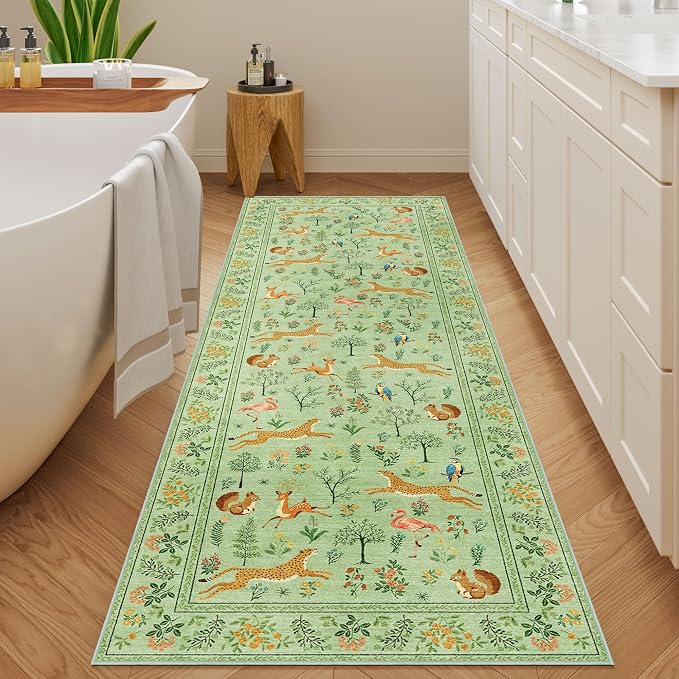 DUKINO 2.6x8 Rug for Hallway, Washable Kitchen Rugs Non Slip, Light Green | Low
